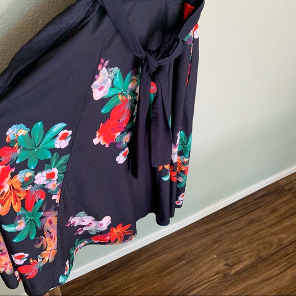 eShakti blue and floral faux wrap dress - Picture 5 of 9